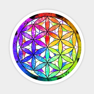 Rainbow Geometric Circle Flower Mandala - Overlap Magnet